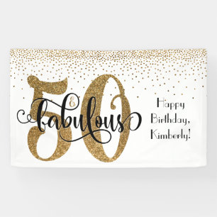 Gold Glitter Confetti 50 & Fabulous Happy Birthday Banner