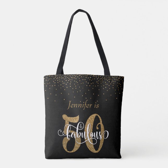 Gold Glitter & Confetti 50 & Fabulous Personalised Tote Bag (Back)