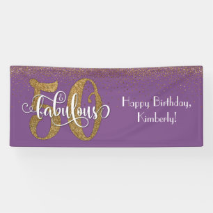 Gold Glitter Confetti 50 & Fabulous, Purple Banner