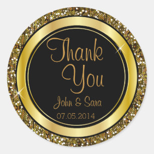 Gold Glitter Confetti and Black Elegance Classic Round Sticker