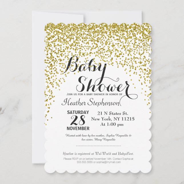 Gold Glitter Confetti Baby Shower Invitations (Front)