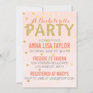 Gold Glitter Confetti Bachelorette Party Invitation