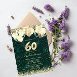 Gold Glitter Confetti Balloons Green 60th Birthday Invitation<br><div class="desc">A modern,  chic and glamourous glitter confetti,  and balloons on a green background.</div>