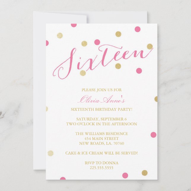 Gold Glitter Confetti Birthday Invitations (Front)