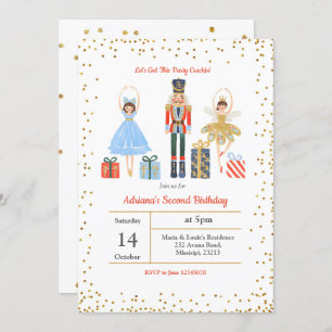 Gold Glitter Confetti Birthday Invite Nutcracker