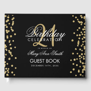 Gold Glitter Confetti Black 21st Birthday Party Guest Book