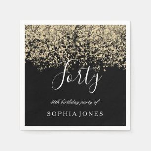 Gold Glitter Confetti Black 40th birthday party Napkin