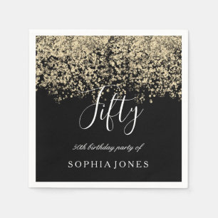 Gold Glitter Confetti Black 50th birthday party Napkin