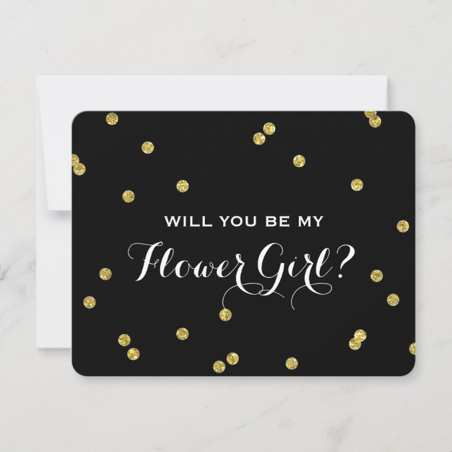 Gold Glitter Confetti Black | Flower Girl Invitation (Front)