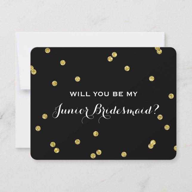 Gold Glitter Confetti Black | Junior Bridesmaid Invitation (Front)