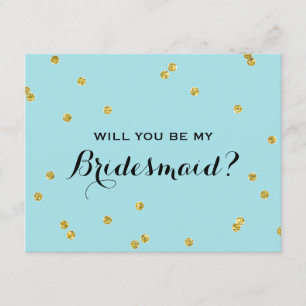 Gold Glitter Confetti Blue   Bridesmaid Invitation