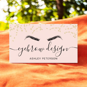 Gold glitter confetti blush pink eyebrow design business card