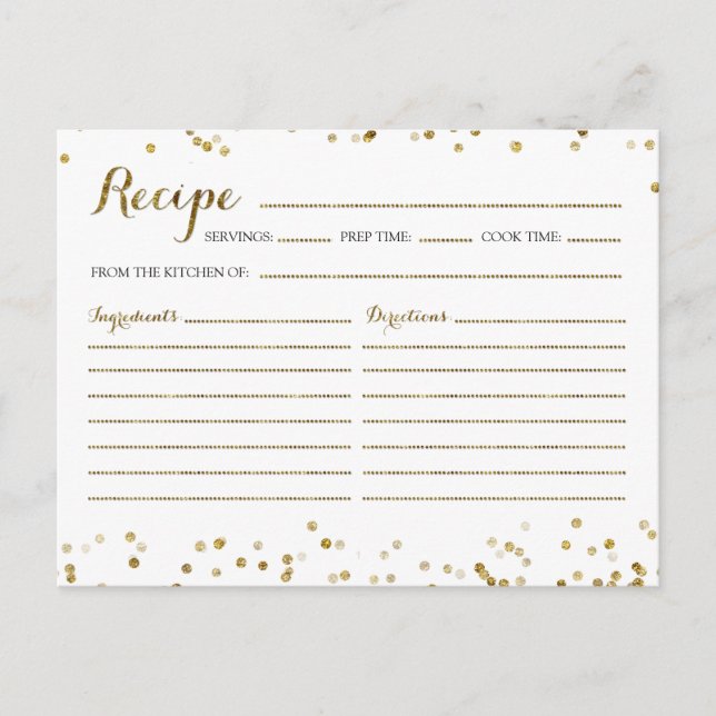 Gold Glitter Confetti Bridal Shower Recipe Card (Front)
