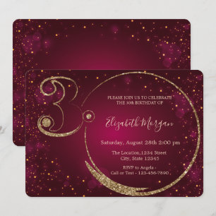  Gold Glitter Confetti Burgundy 30th Birthday   Invitation