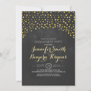 gold glitter confetti chalkboard engagement party invitation