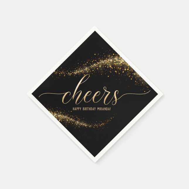Gold Glitter Confetti Cheers Birthday Napkin (Corner)