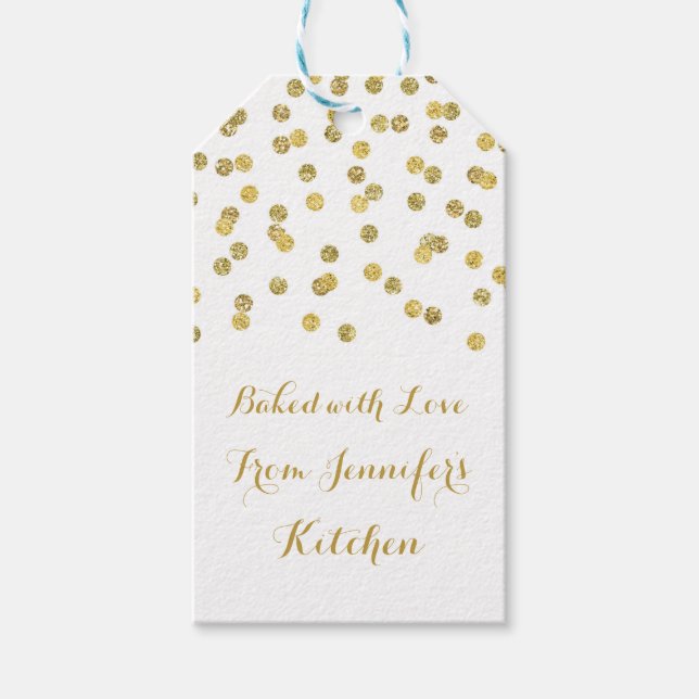Gold Glitter Confetti Christmas Baking Tags (Front)