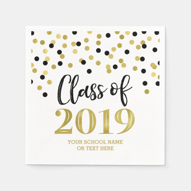 Gold Glitter Confetti Class of 2019 Graduation Napkin (Front)