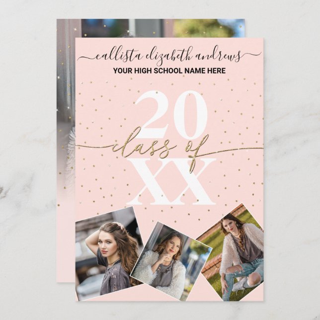 Gold Glitter Confetti Class of Graduation Photo Invitation (Front/Back)