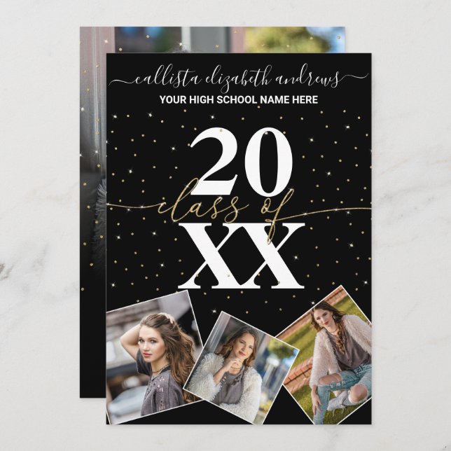 Gold Glitter Confetti Class of Graduation Photo Invitation (Front/Back)