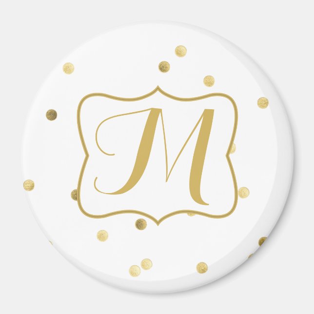 Gold Glitter Confetti Dot Monogram Initial Magnet (Front)