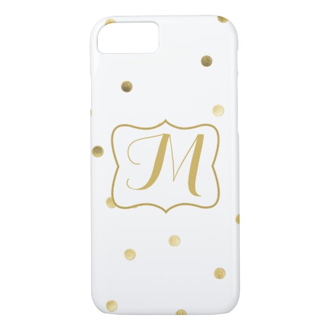 Gold Glitter Confetti Dot Monogram iPhone 7 Case (Back)