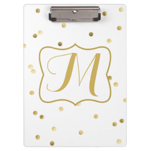 Gold Glitter Confetti Dot Polk Monogram Clip Board
