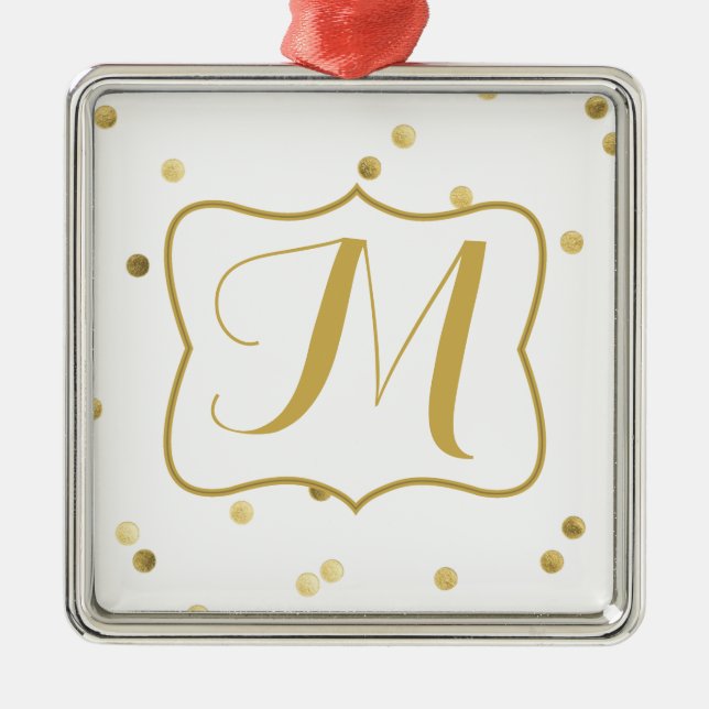 Gold Glitter Confetti Dot Polka Monogram Ornament (Front)