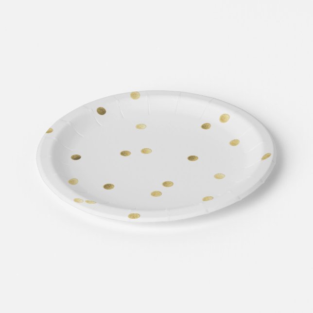 Gold Glitter Confetti Dot Polka Nail Paper Plates (Angled)