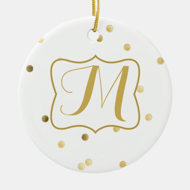 Gold Glitter Confetti Dot Polka Pattern Ornament (Front)