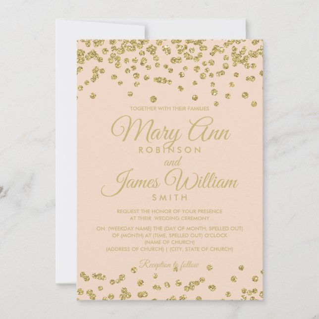 Gold Glitter Confetti Elegant Wedding Rose Blush Invitation (Front)