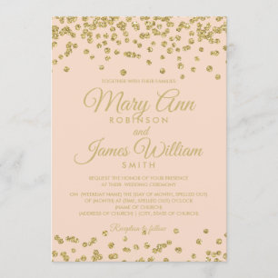 Gold Glitter Confetti Elegant Wedding Rose Blush Invitation