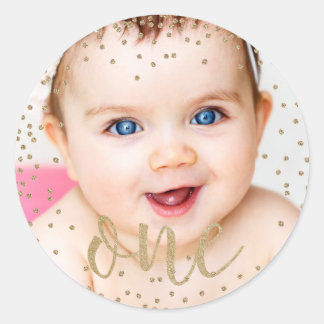 Gold Glitter Confetti First Birthday Stickers