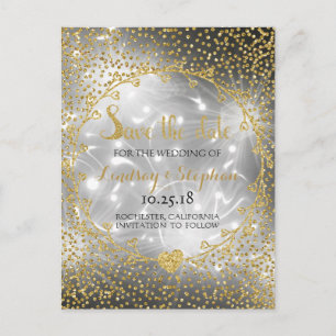 Gold Glitter Confetti Glam Fireworks Save the Date Announcement Postcard