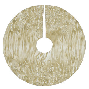 Gold Glitter Confetti Glitzy Zebra Print Brushed Polyester Tree Skirt