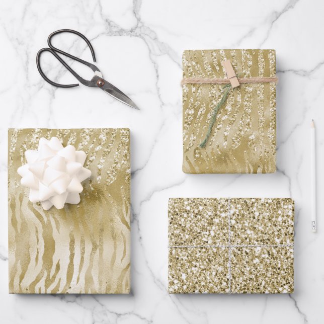 Gold Glitter Confetti Glitzy Zebra Print        Wrapping Paper Sheet (Front)
