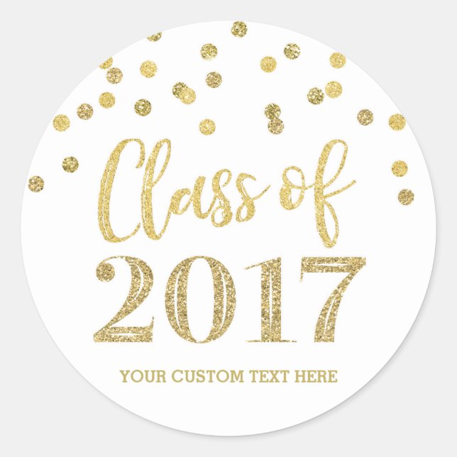 Gold Glitter Confetti Graduation 2017 Classic Round Sticker (Front)