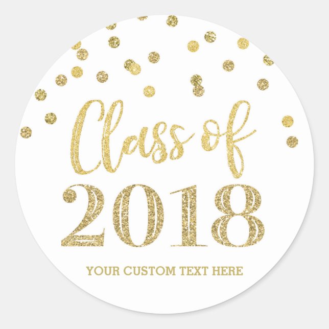 Gold Glitter Confetti Graduation 2018 Classic Round Sticker (Front)