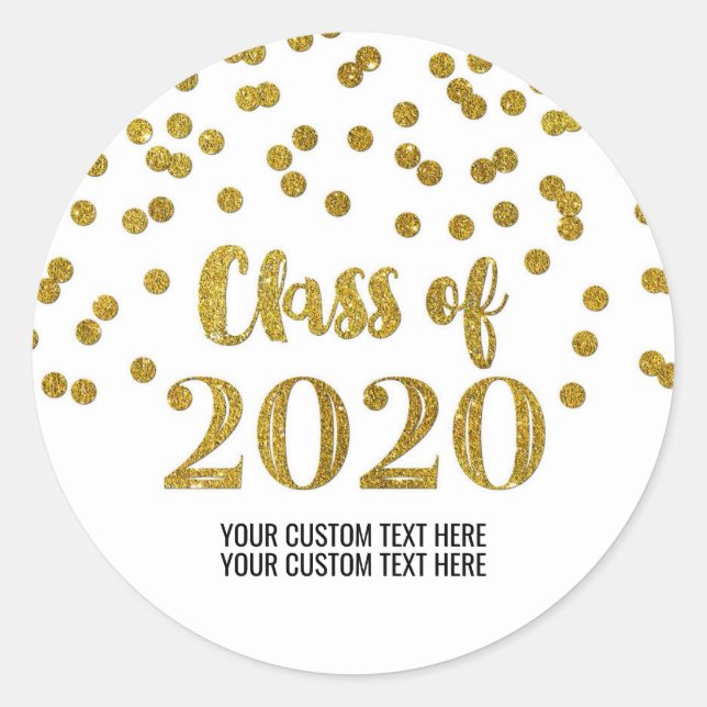 Gold Glitter Confetti Graduation 2020 Classic Round Sticker (Front)