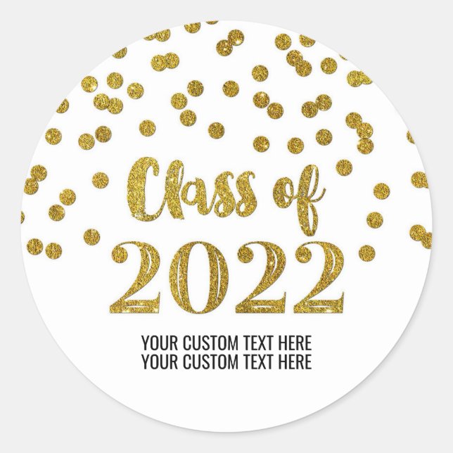 Gold Glitter Confetti Graduation 2022 Classic Round Sticker (Front)