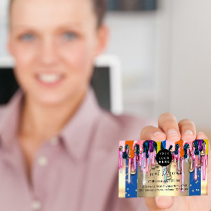 Gold Glitter Confetti Holograph Drips Frame Business Card