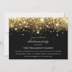 Gold Glitter Confetti & Lights   Christmas Party Invitation