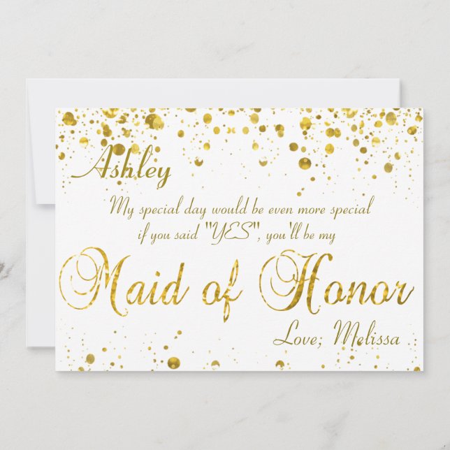 Gold Glitter Confetti | Maid of Honour Invitation (Back)