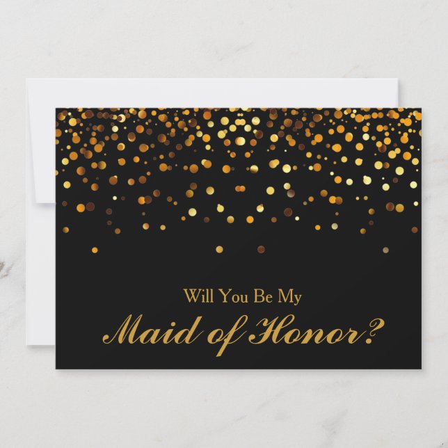 Gold Glitter Confetti Maid of Honour Invitation (Front)
