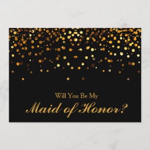 Gold Glitter Confetti Maid of Honour Invitation