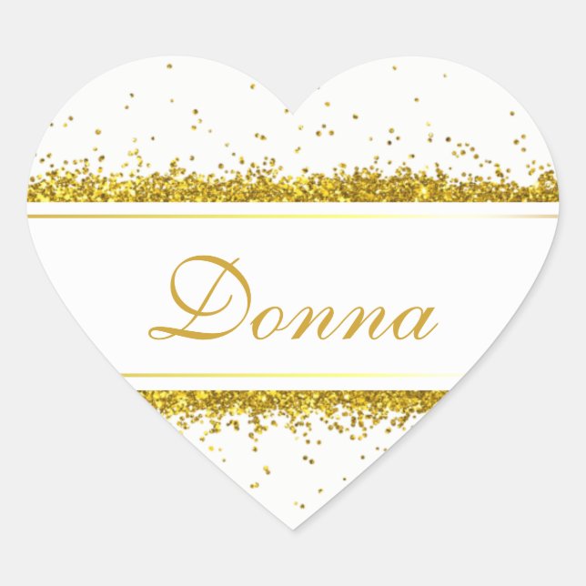 Gold Glitter Confetti Name - Heart Sticker (Front)
