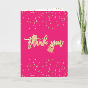 Gold glitter confetti neon pink Sweet 16 photo Thank You Card