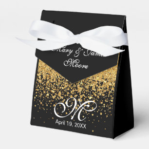 Gold Glitter Confetti on Black Favour Box