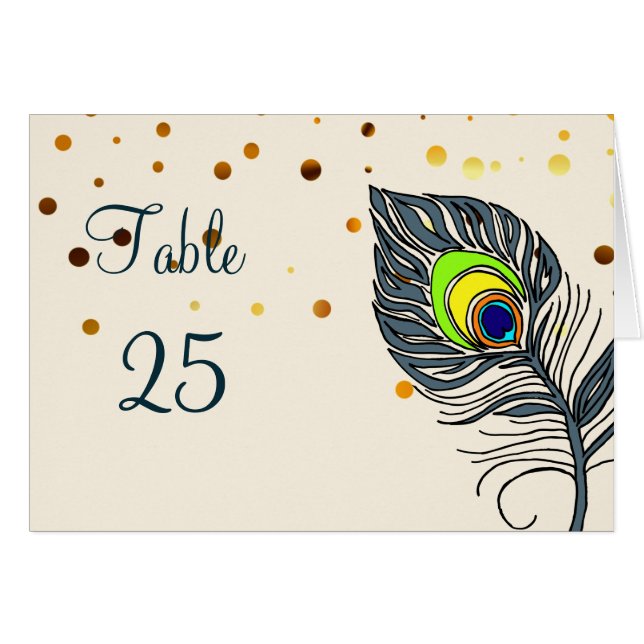 Gold Glitter Confetti Peacock Feathers Number (Front Horizontal)