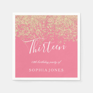 Gold Glitter Confetti Pink 13th birthday party Napkin